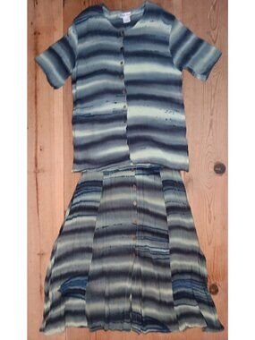 Vtg Beverly Rose Womens Outfit Set Top 2X Maxi Skirt 1X Green Ombre Stripe